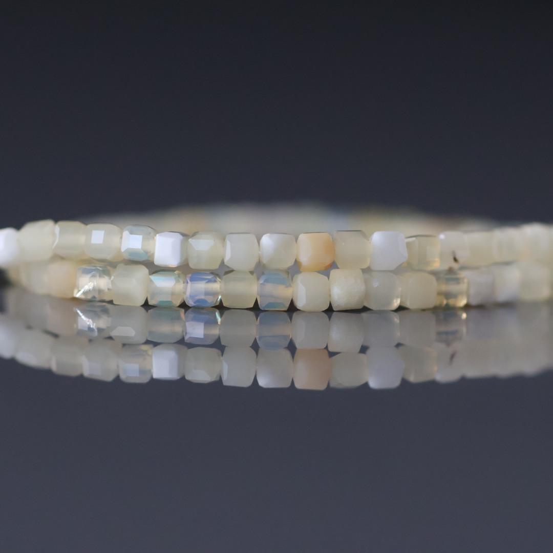 2mm Pastel Yellow Opal Beads - Tiny Cube Natural Gemstone 15" Strand