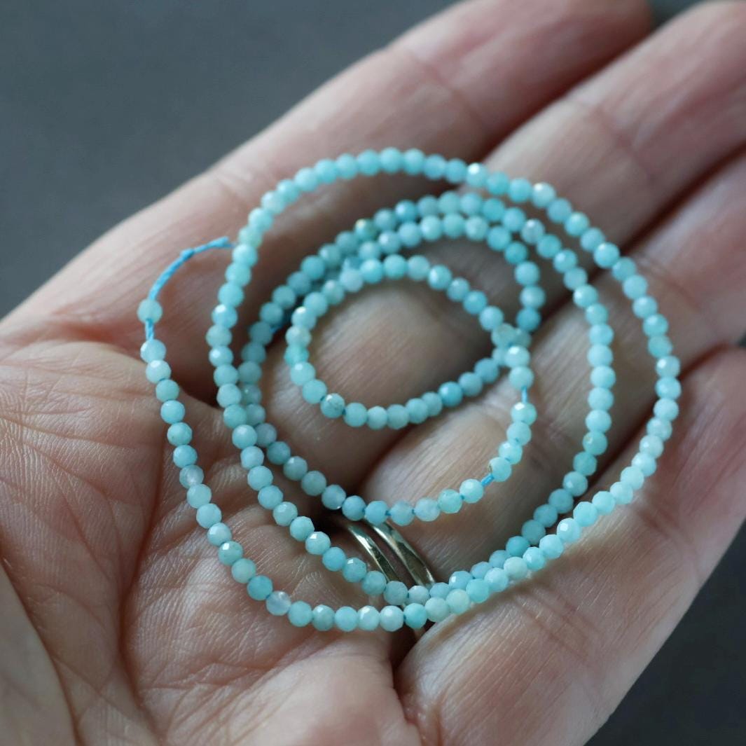2mm Peruvian Amazonite Beads - Tiny Faceted Round Natural Gemstone 15" Strand