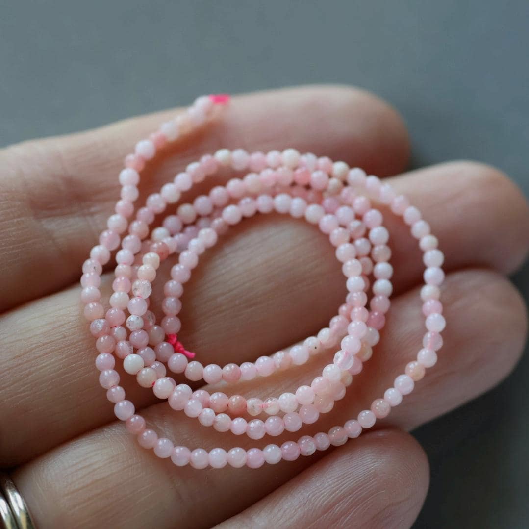 2mm Peruvian Pink Opal Beads – Tiny Smooth Round Natural Gemstone 15" Strand