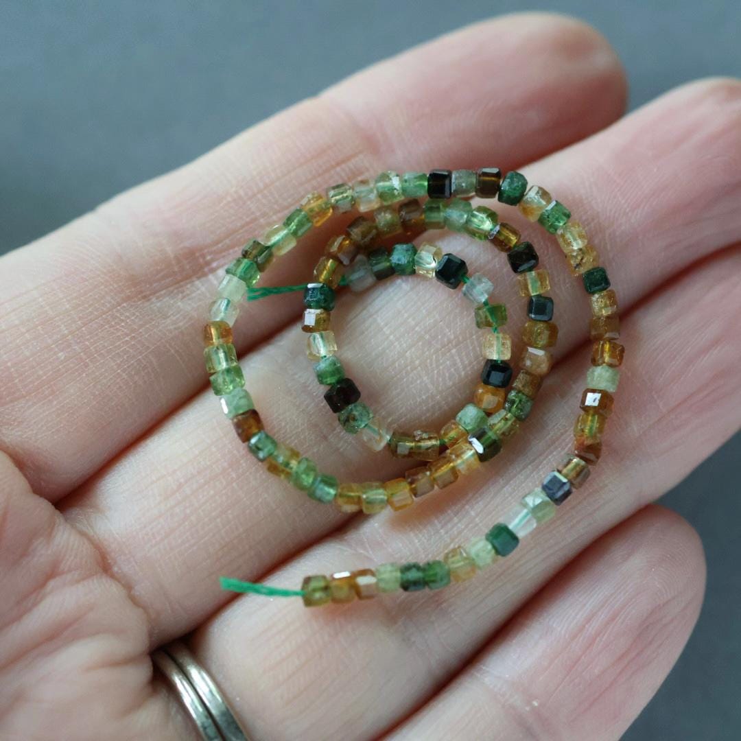 2mm Petro Tourmaline Cube Beads - Faceted Natural Gemstone 7"