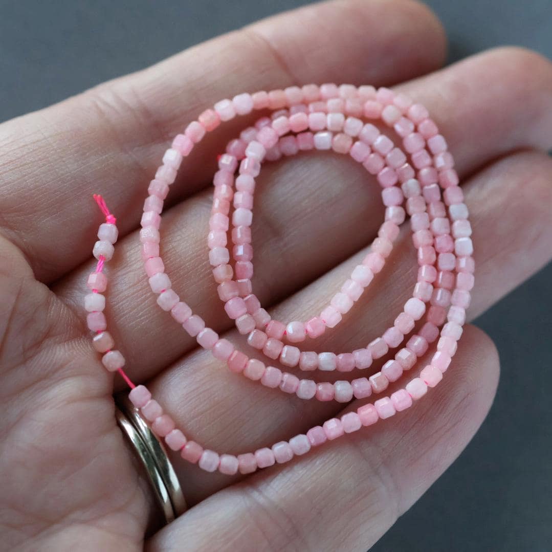 2mm Pink Angelite Cube Beads - Tiny Faceted Cube Natural Gemstone 15" Strand
