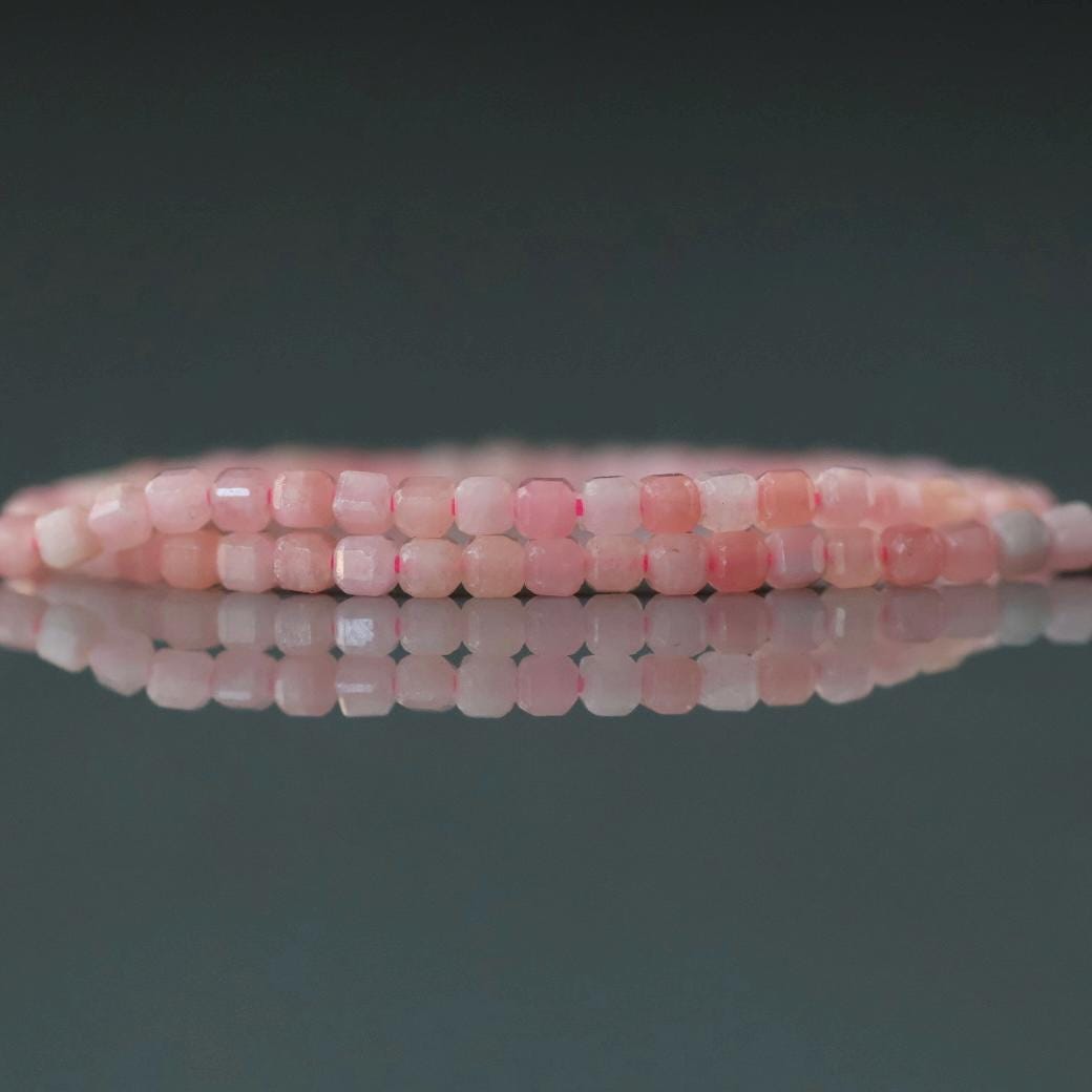 2mm Pink Angelite Cube Beads - Tiny Faceted Cube Natural Gemstone 15" Strand