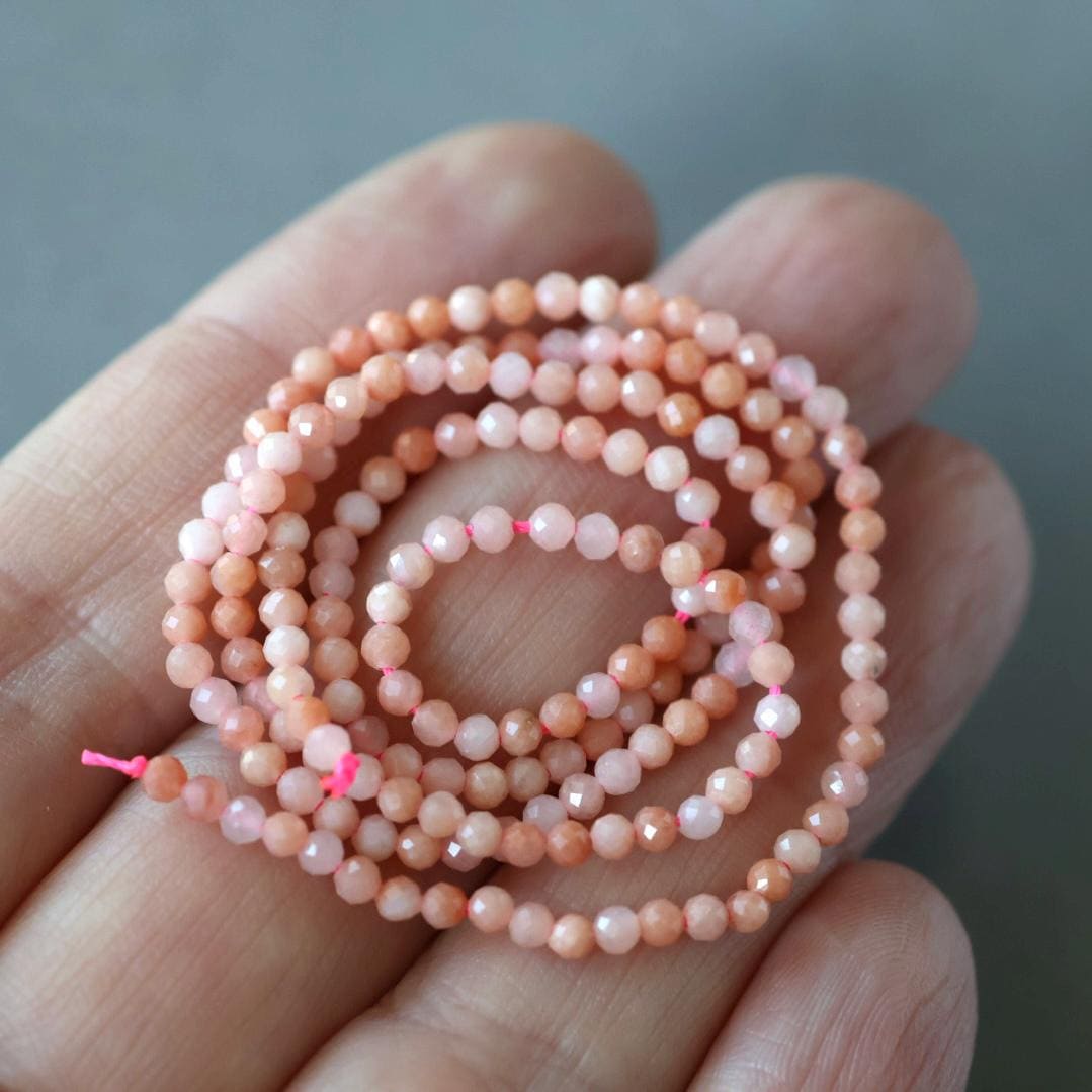 2mm Pink Aventurine Beads – Tiny Faceted Round Natural Gemstone 15" Strand