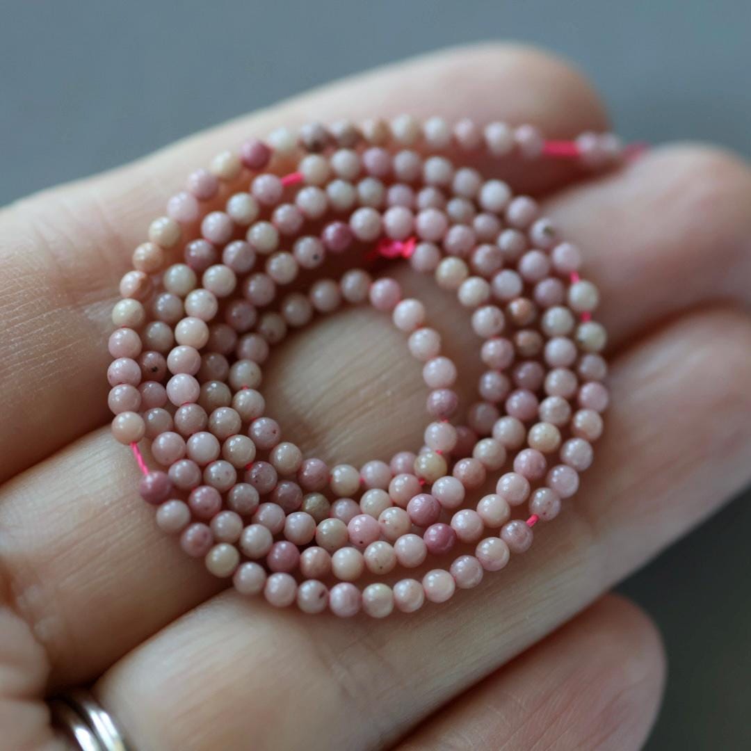 2mm Pink Petrified Wood Jasper Beads – Tiny Smooth Round Natural Gemstone 15" Strand