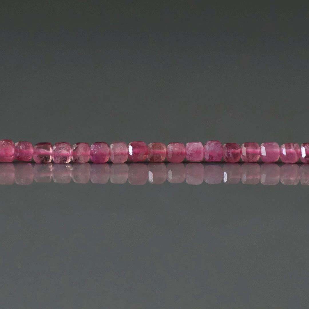 2mm Pink Tourmaline Cube Beads - Tiny Cube Natural Gemstone 15" Strand