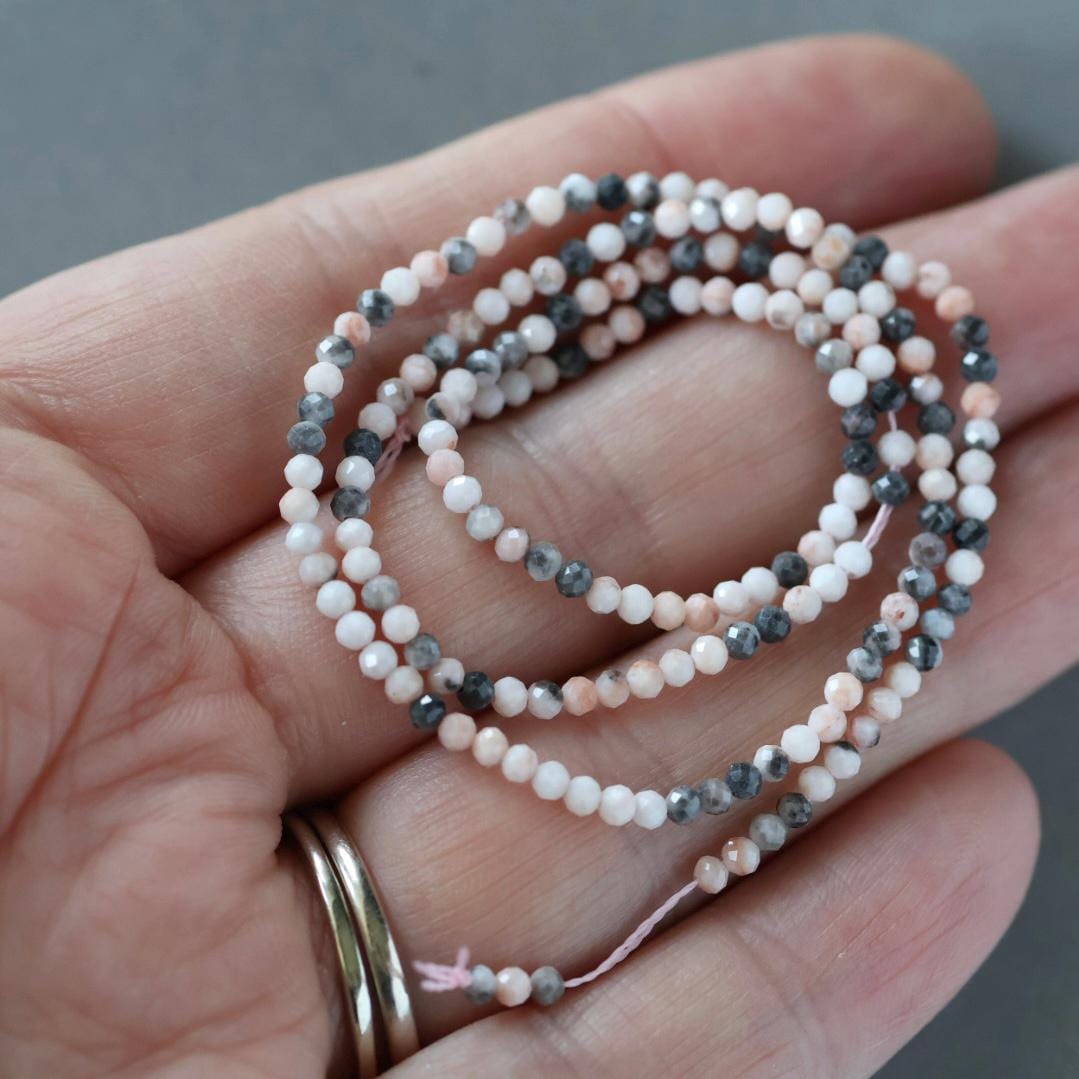 2mm Pink Zebra Jasper Beads - Tiny Round Faceted Natural Gemstone 15" Strand