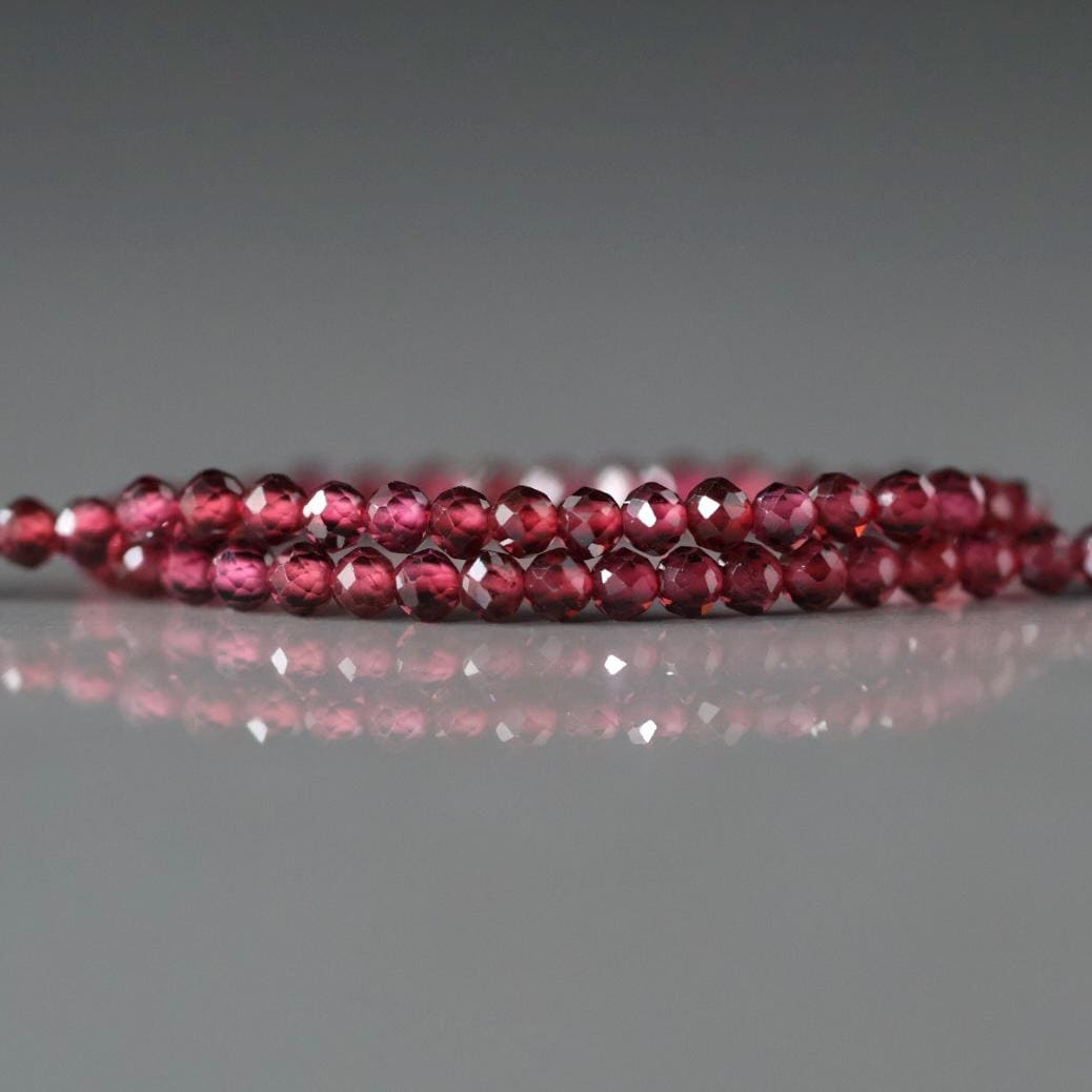 2mm Pyrope Garnet Beads - Tiny Faceted Round Natural Gemstone 15" Strand