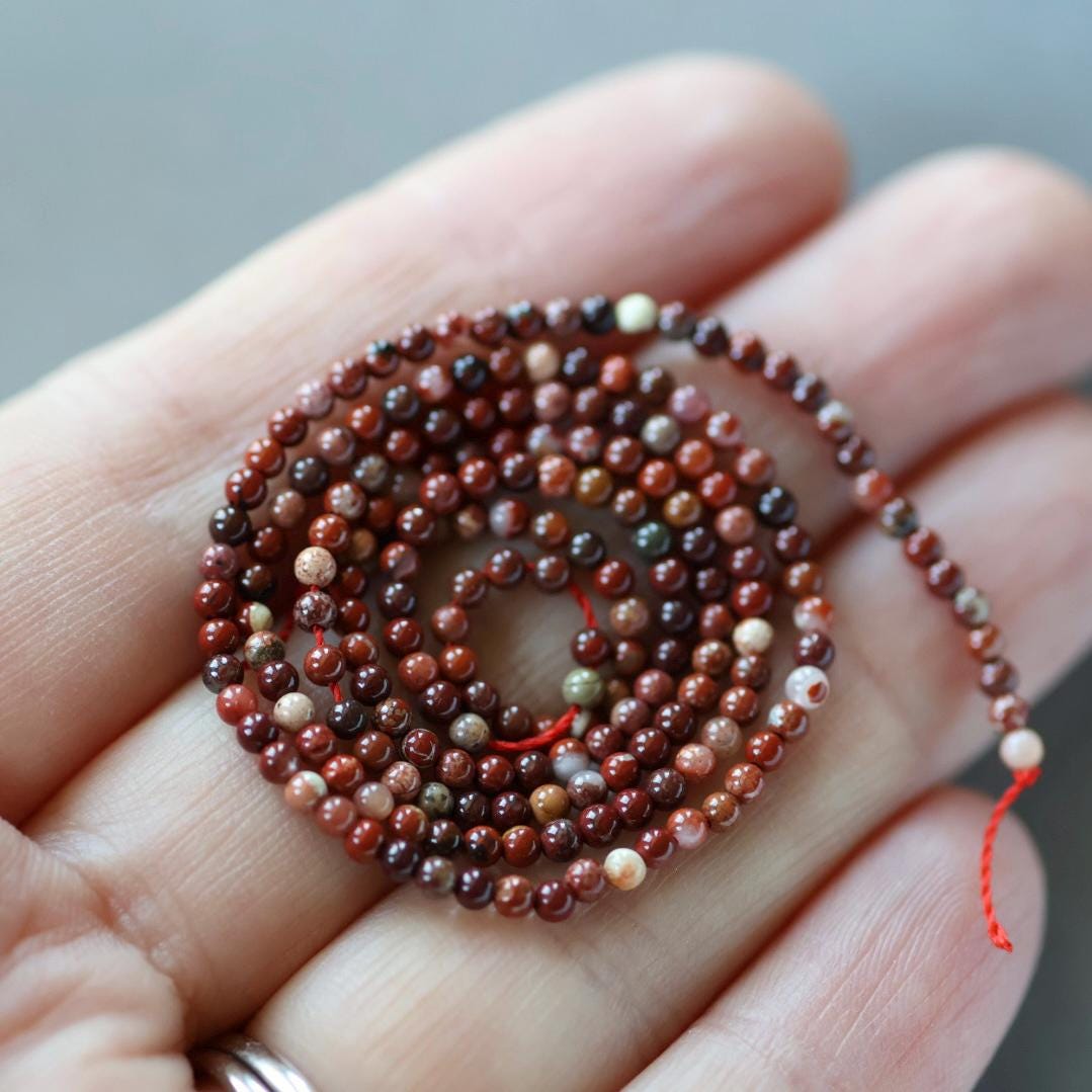 2mm Red Jasper Beads – Tiny Smooth Round Natural Gemstone 15" Strand