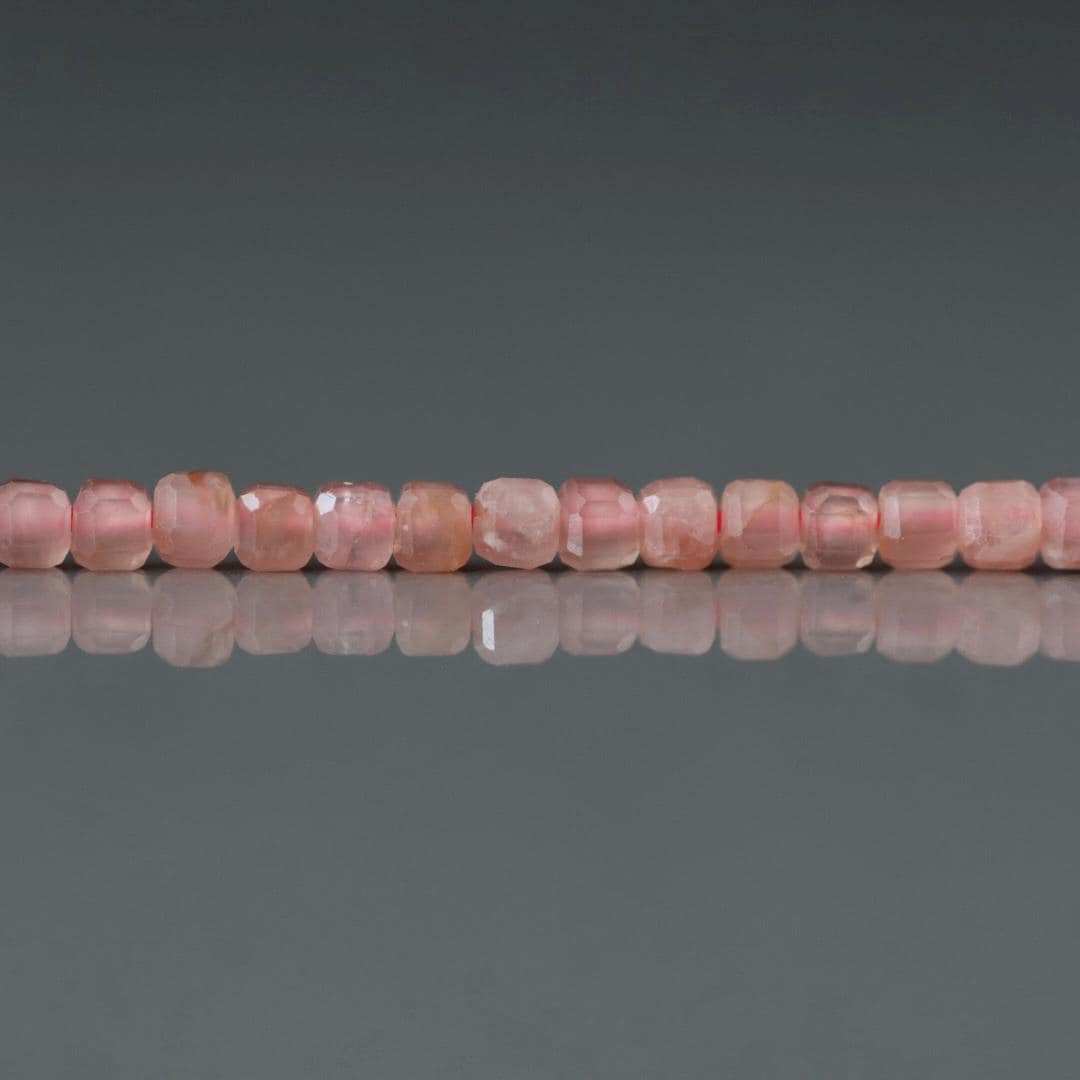 2mm Rhodochrosite Cube Beads - Tiny Cube Natural Gemstone 15" Strand
