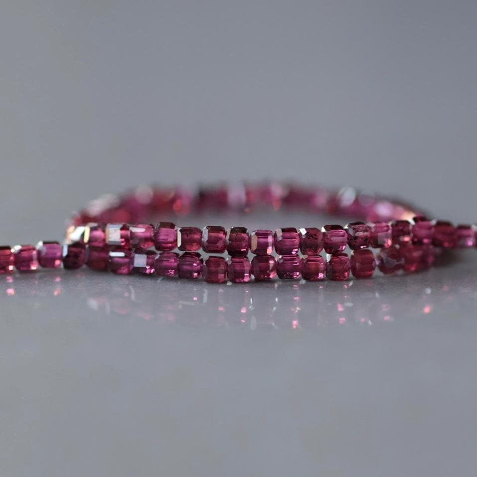2mm Rhodolite Garnet Cube Beads - Tiny Faceted Cube Natural Gemstone 15" Strand