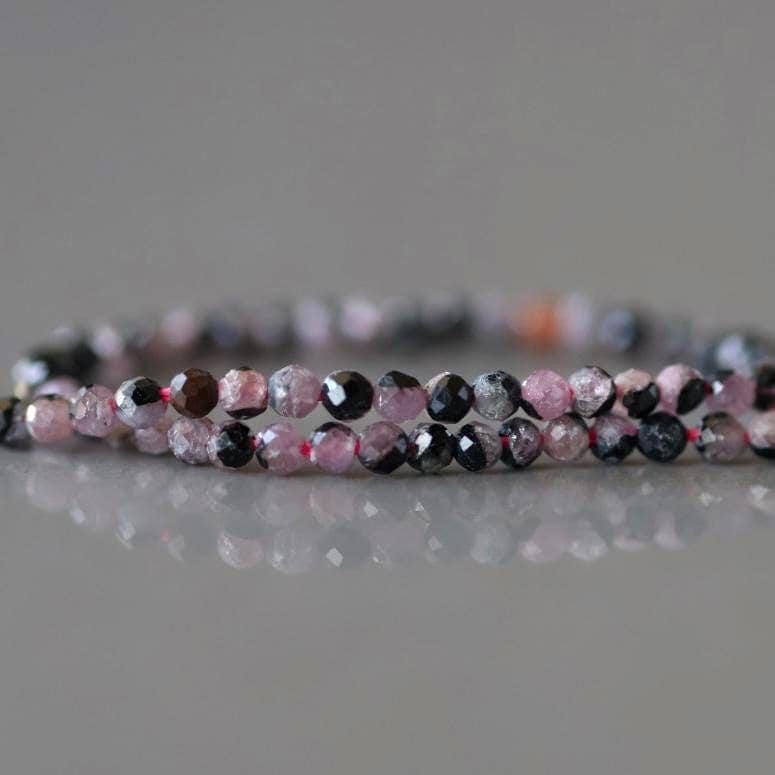 2mm Ruby with Black Matrix Beads – Tiny Faceted Round Natural Gemstone 15" Strand