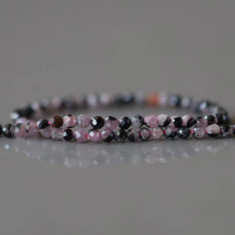 2mm Ruby with Black Matrix Beads – Tiny Faceted Round Natural Gemstone 15" Strand