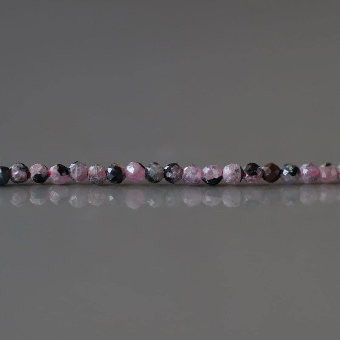 2mm Ruby with Black Matrix Beads – Tiny Faceted Round Natural Gemstone 15" Strand