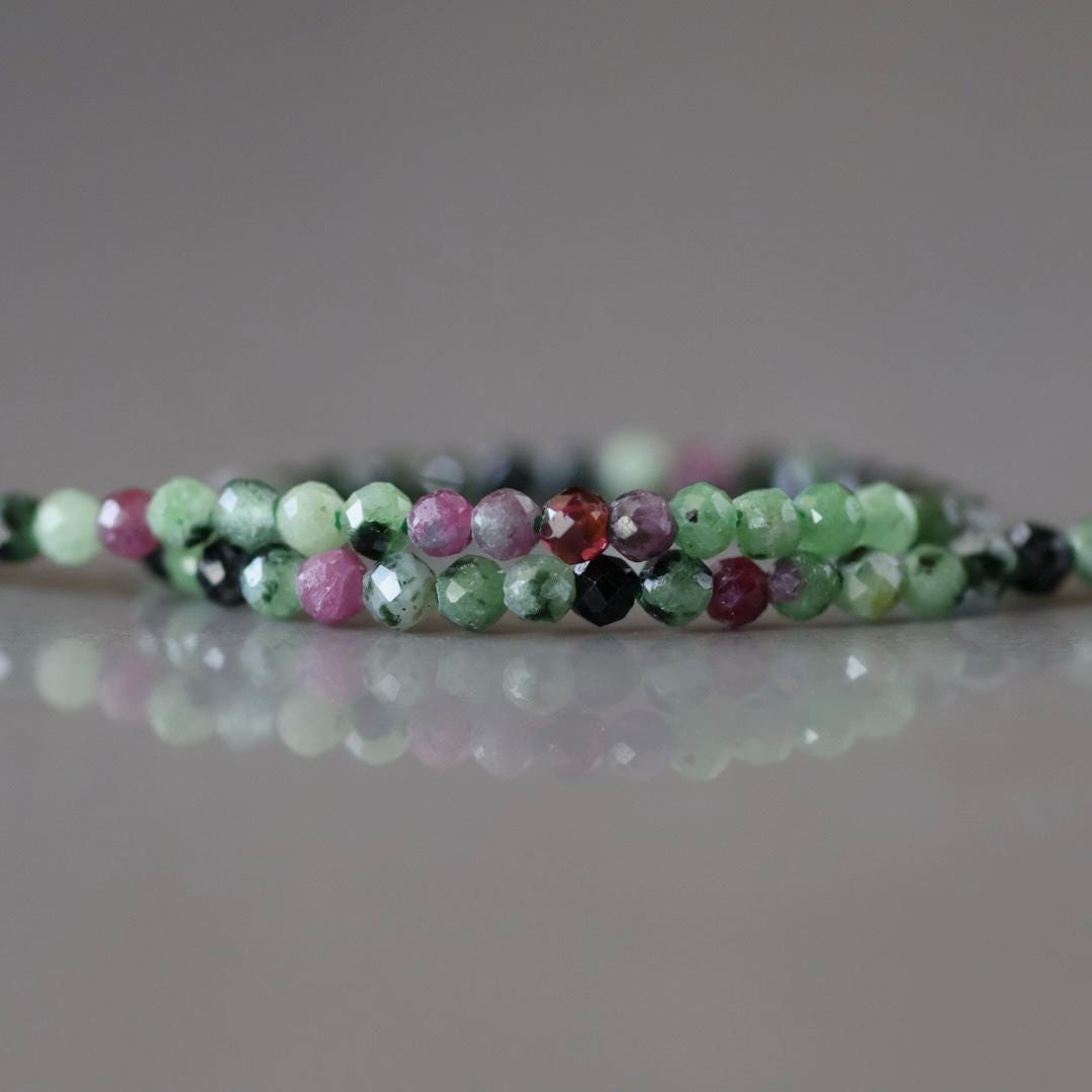 2mm Ruby Zoisite Beads – Tiny Faceted Round Natural Gemstone 15" Strand