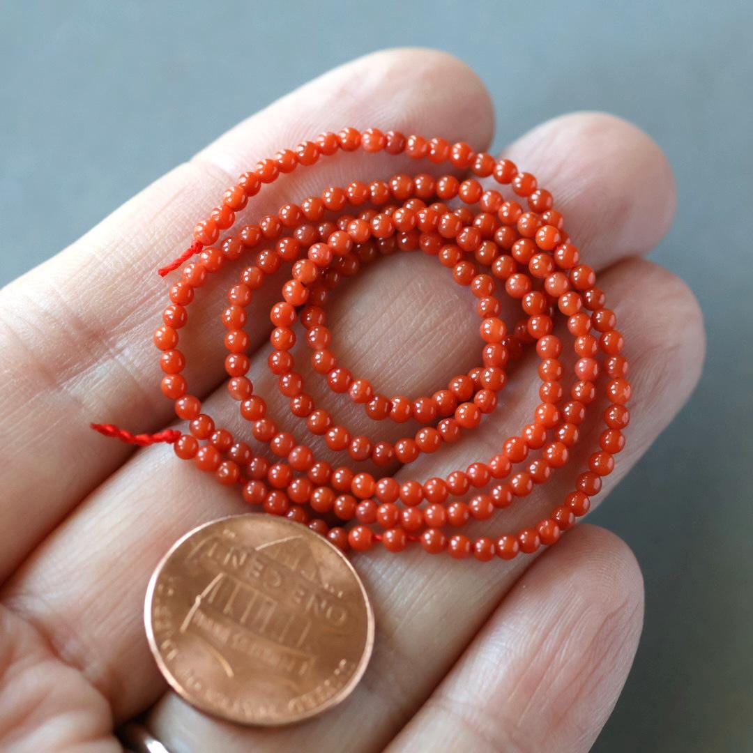 2mm Salmon Agate Beads – Tiny Smooth Round Natural Gemstone 15" Strand