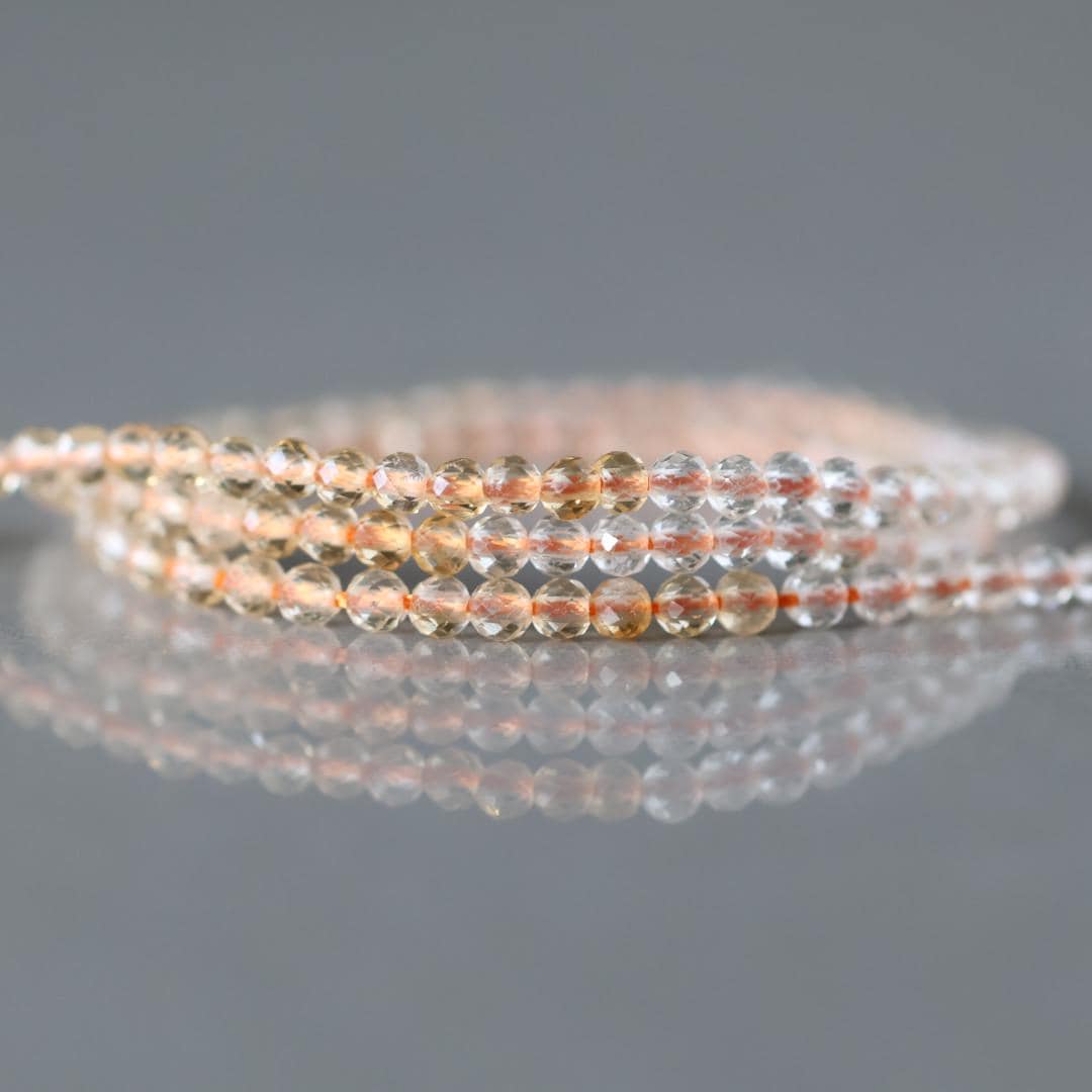 2mm Shaded Citrine Beads – Tiny Faceted Round Natural Gemstone 15" Strand