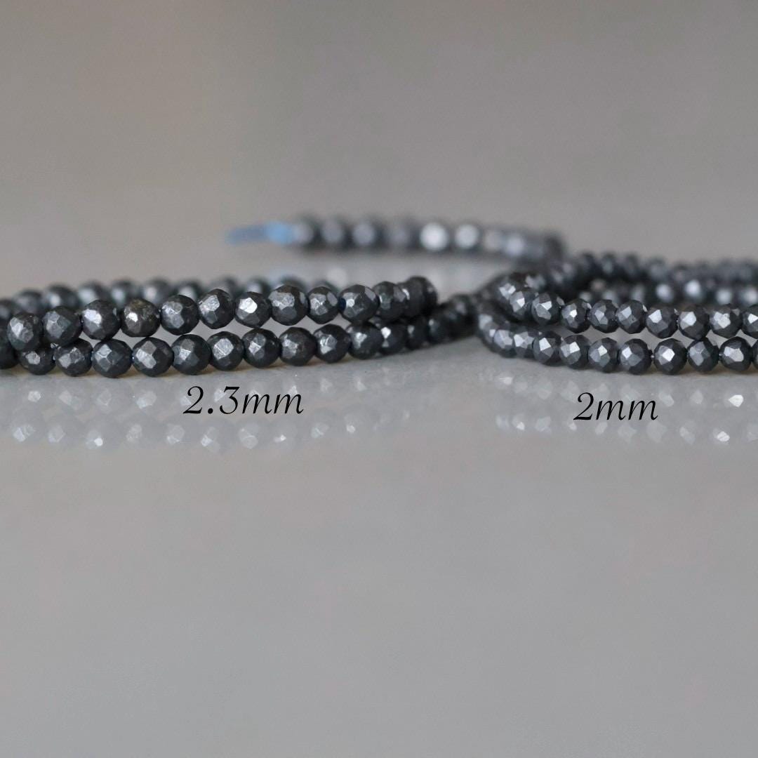 2mm Shungite Beads – Tiny Faceted Round Natural Gemstone 15" Strand
