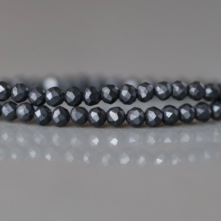 2mm Shungite Beads – Tiny Faceted Round Natural Gemstone 15" Strand