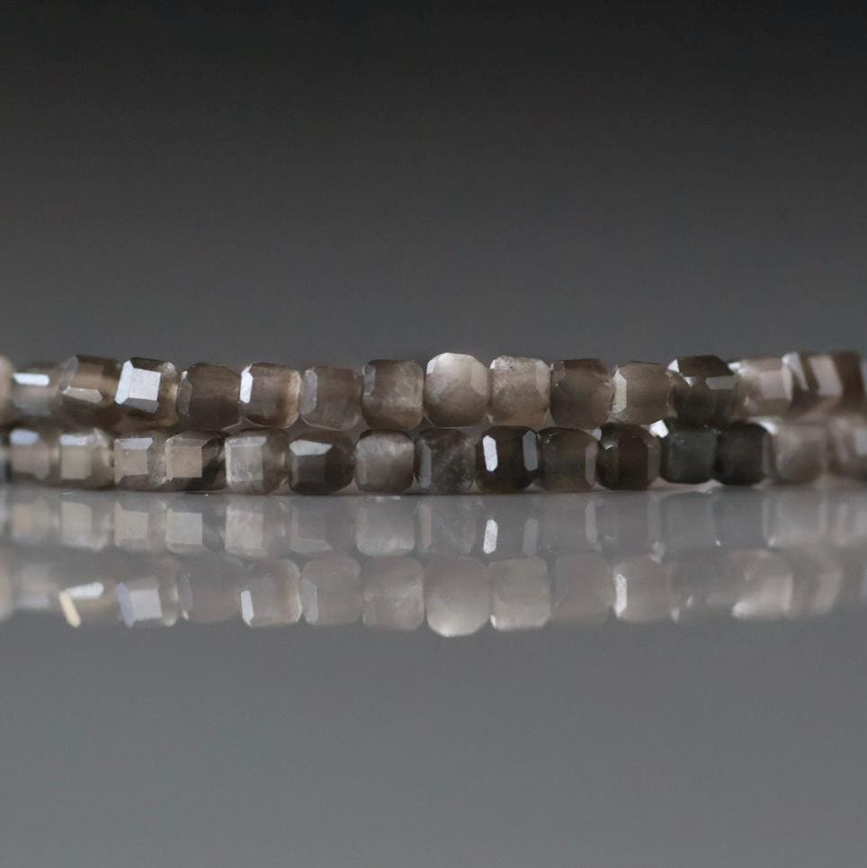 2mm Silver Obsidian Cube Beads – Tiny Faceted Cube Natural Gemstone 15" Strand