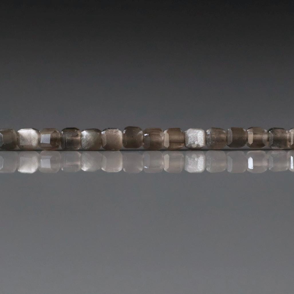 2mm Silver Obsidian Cube Beads – Tiny Faceted Cube Natural Gemstone 15" Strand