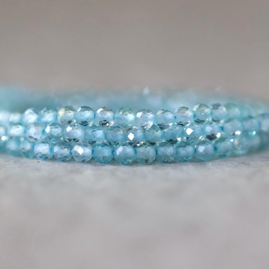 2mm Sky Blue Apatite Beads – Tiny Faceted Round Natural Gemstone 15" Strand