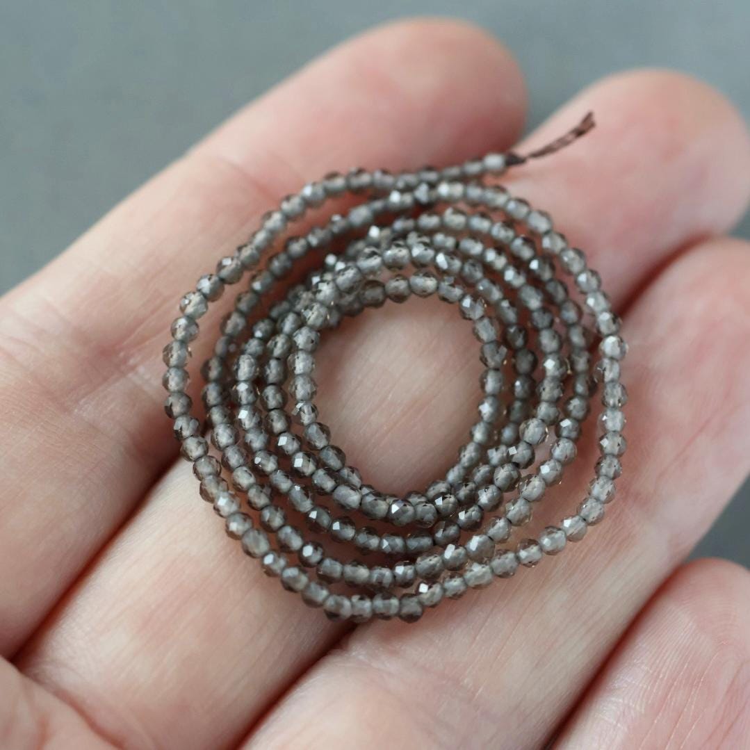 2mm Smoky Quartz Beads – Tiny Faceted Round Natural Gemstone 15" Strand