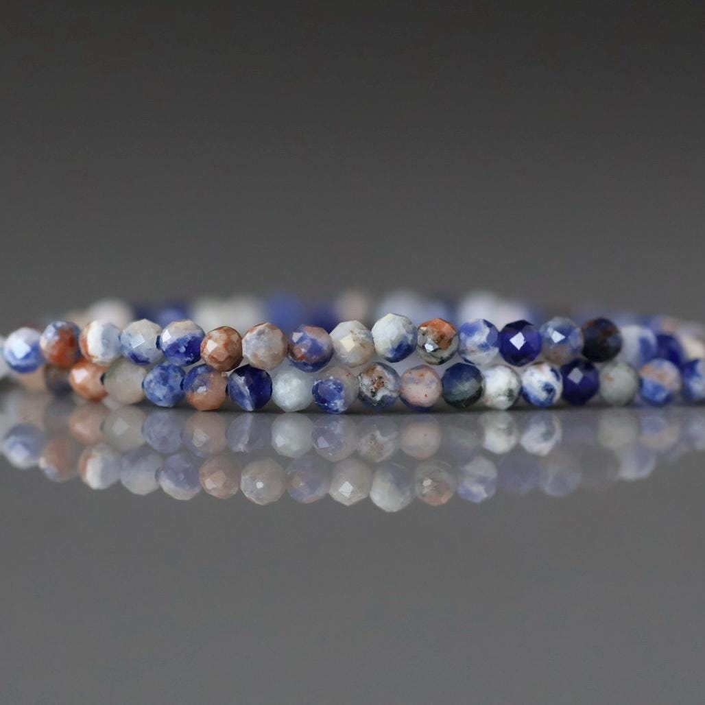 2mm Sunset Sodalite Beads – Tiny Faceted Round Natural Gemstone 15" Strand