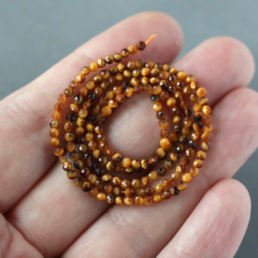 2mm Tiger’s Eye Beads – Tiny Faceted Round Natural Gemstone 15" Strand