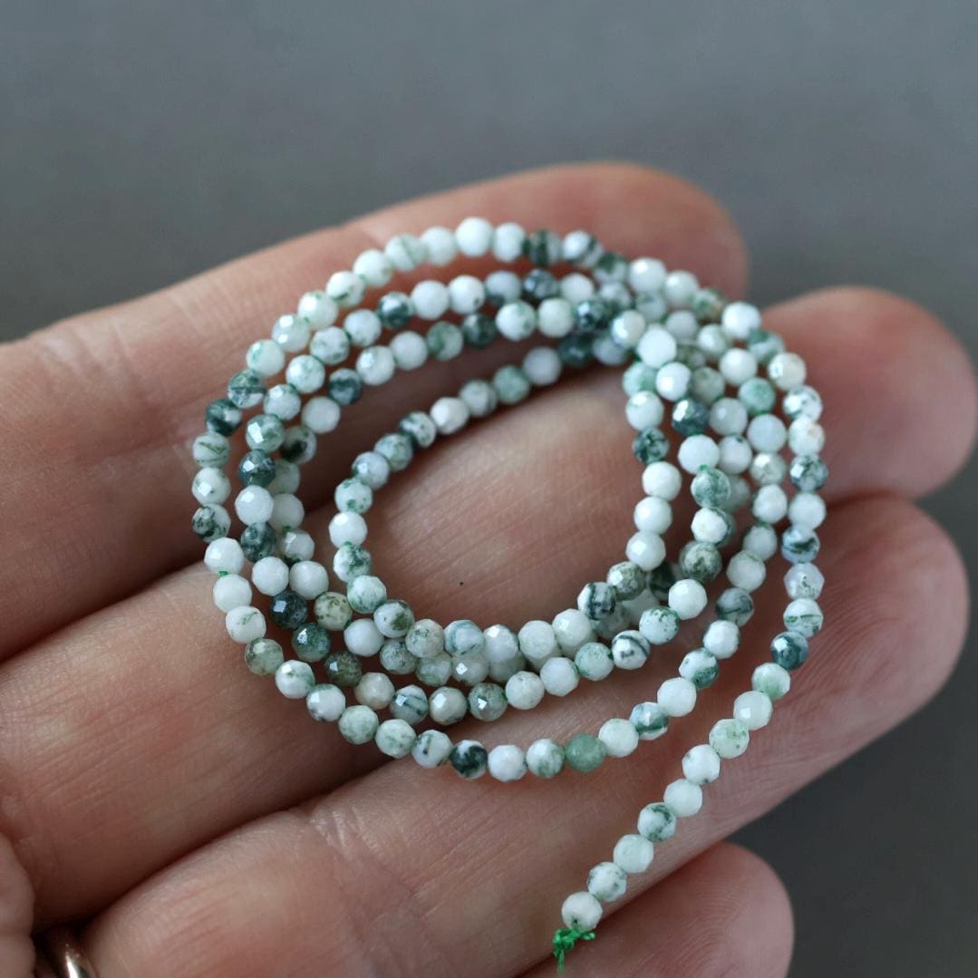 2mm Tree Agate Beads – Tiny Faceted Round Natural Gemstone 15.5" Strand