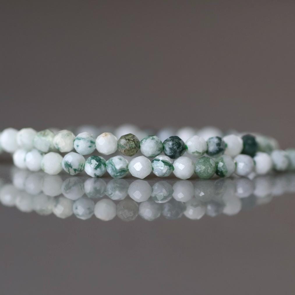 2mm Tree Agate Beads – Tiny Faceted Round Natural Gemstone 15.5" Strand