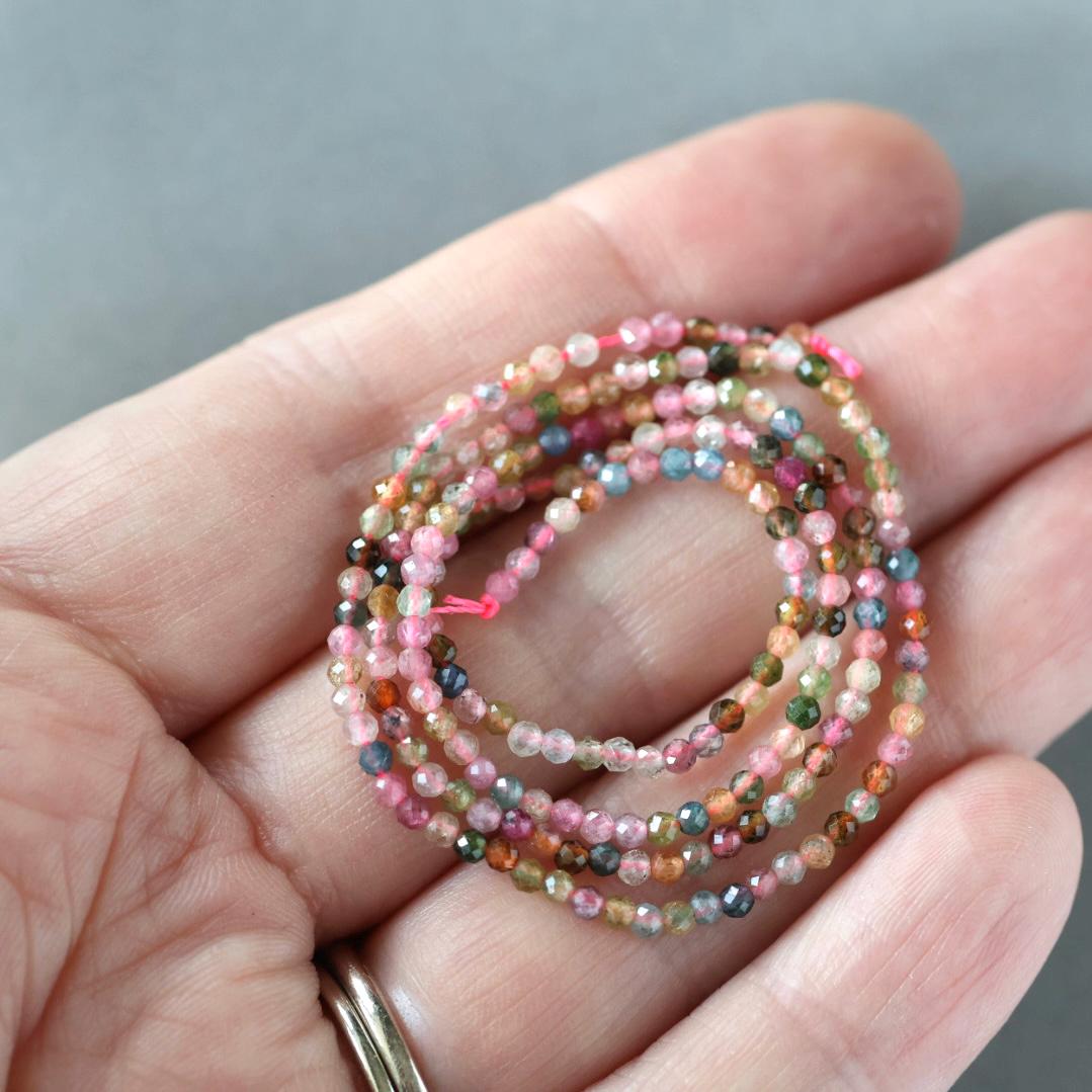 2mm Watermelon Tourmaline Beads – Tiny Faceted Round Natural Gemstone 15" Strand