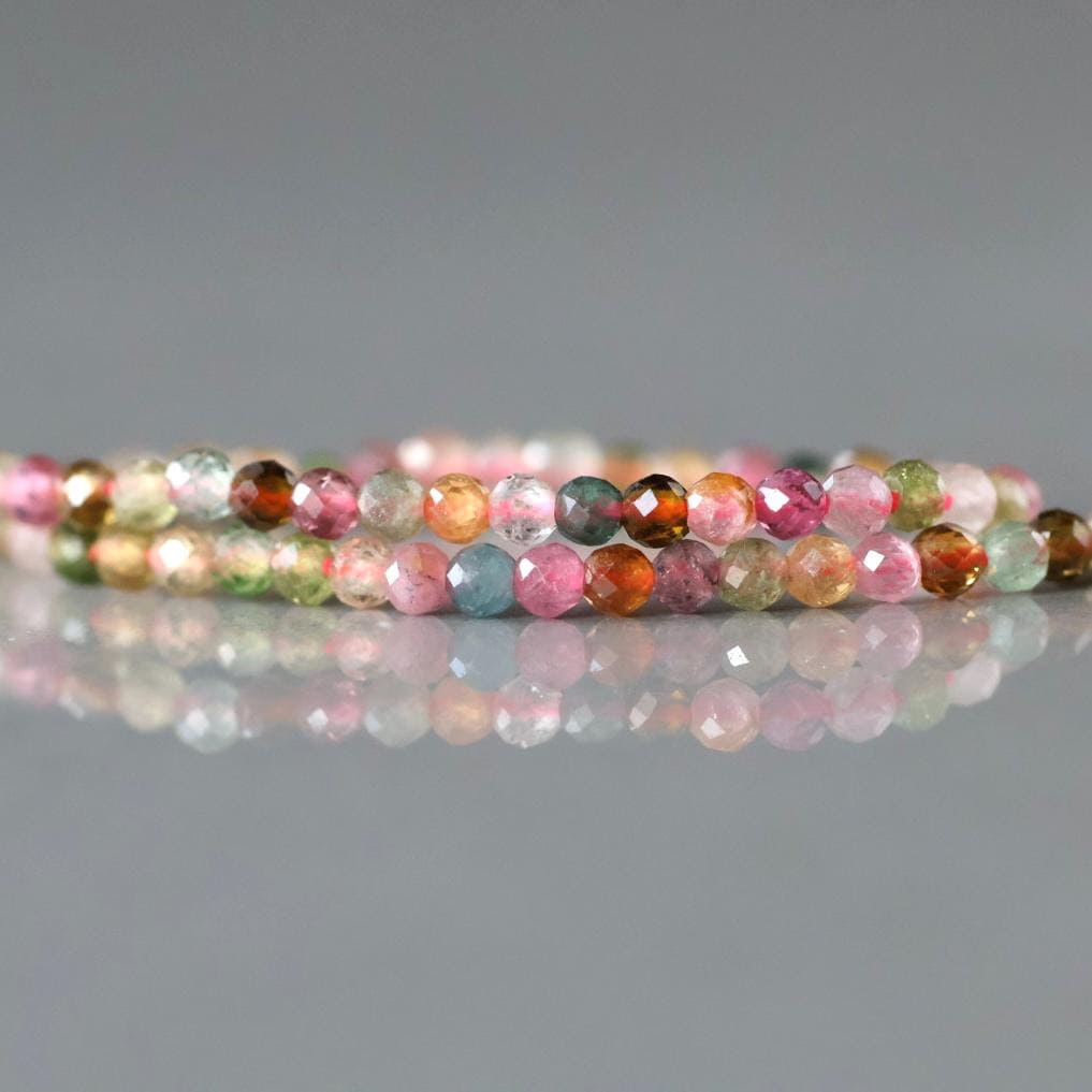 2mm Watermelon Tourmaline Beads – Tiny Faceted Round Natural Gemstone 15" Strand