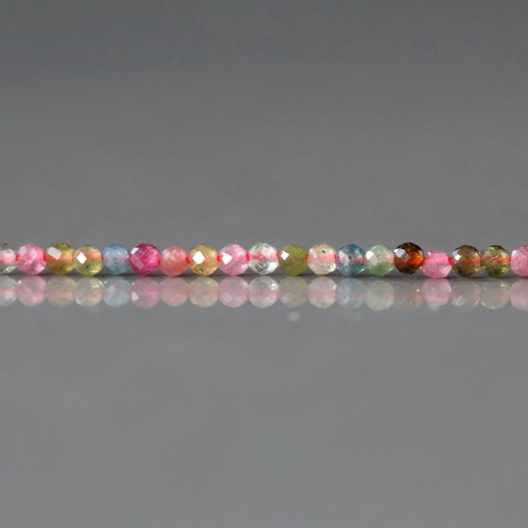 2mm Watermelon Tourmaline Beads – Tiny Faceted Round Natural Gemstone 15" Strand