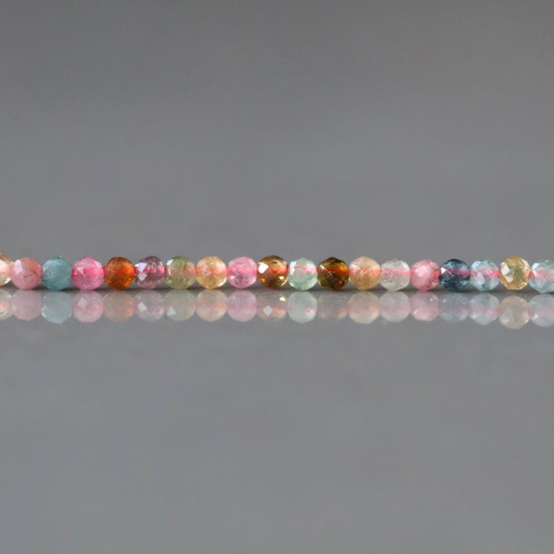 2mm Watermelon Tourmaline Beads – Tiny Faceted Round Natural Gemstone 15" Strand