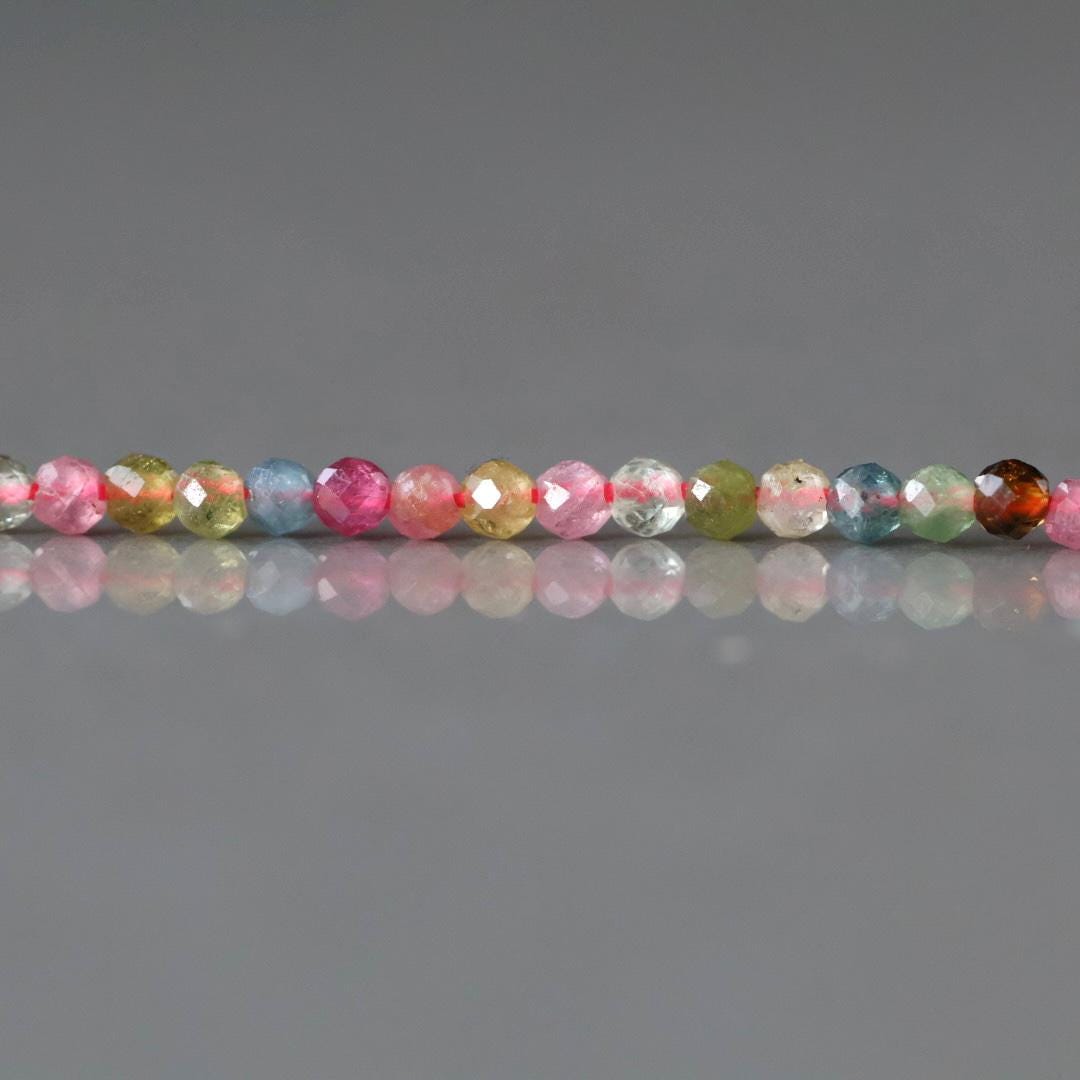 2mm Watermelon Tourmaline Beads – Tiny Faceted Round Natural Gemstone 15" Strand