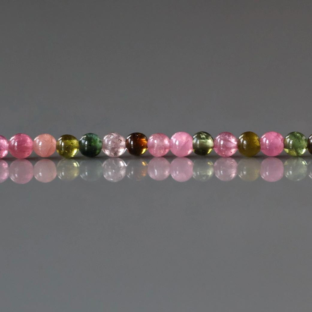 2mm Watermelon Tourmaline Beads – Tiny Smooth Round Natural Gemstone 15" Strand