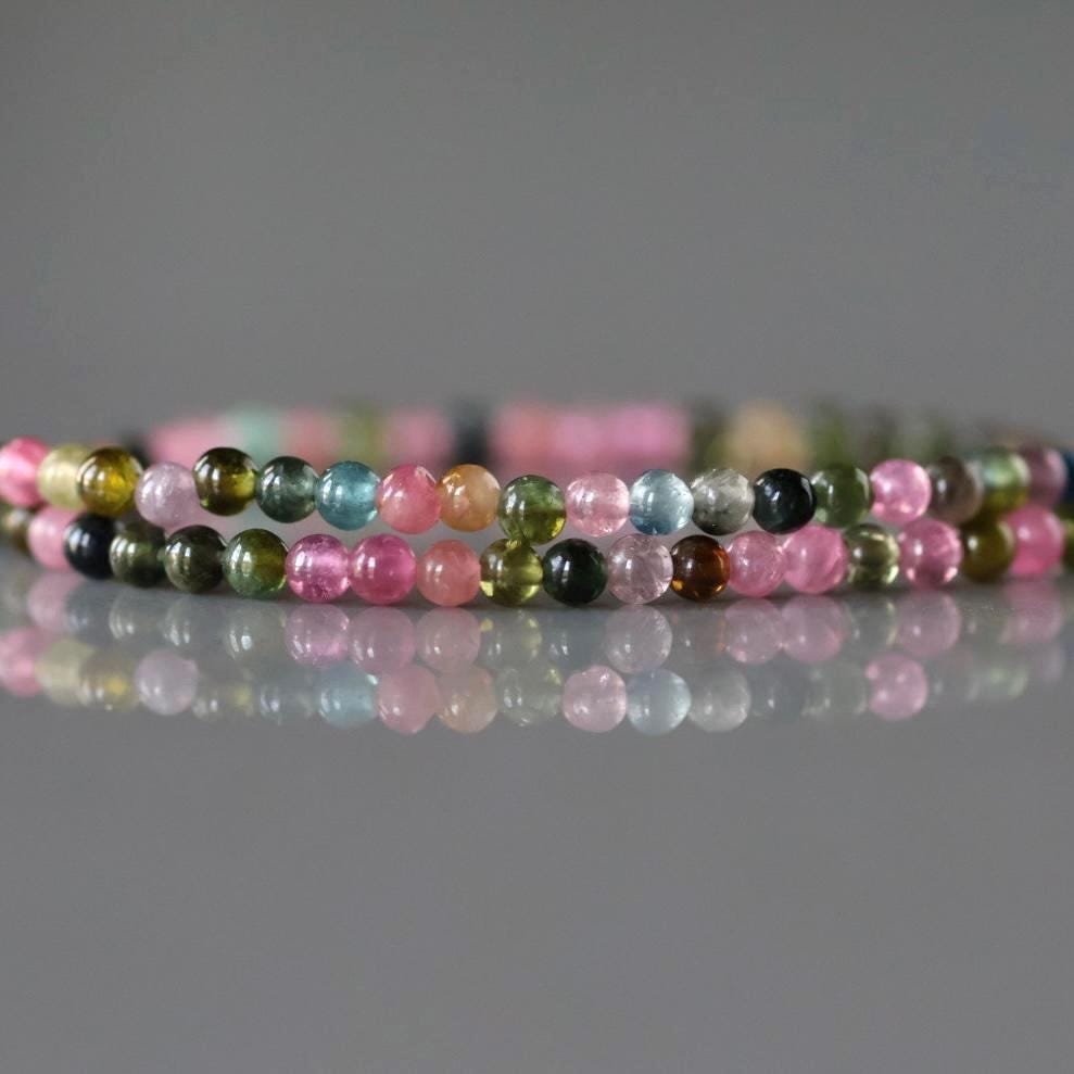 2mm Watermelon Tourmaline Beads – Tiny Smooth Round Natural Gemstone 15" Strand