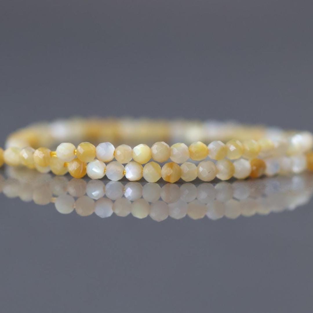 2mm Yellow Mother of Pearl Beads – Tiny Faceted Round Natural Gemstone 15" Strand