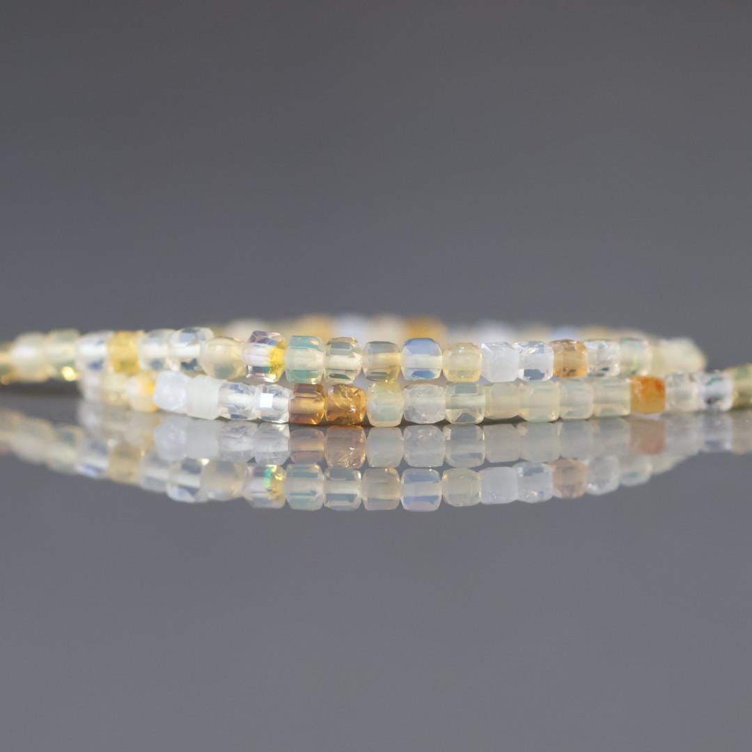 2mm Yellow Opal Beads – Tiny Faceted Cube Natural Gemstone 15" Strand