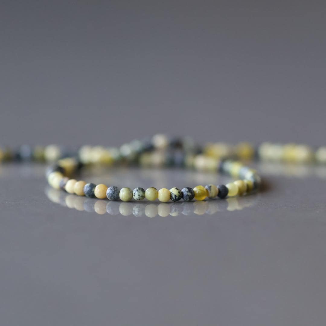 2mm Yellow Serpentine (Lizardite) Beads – Tiny Smooth Round Natural Gemstone 15" Strand