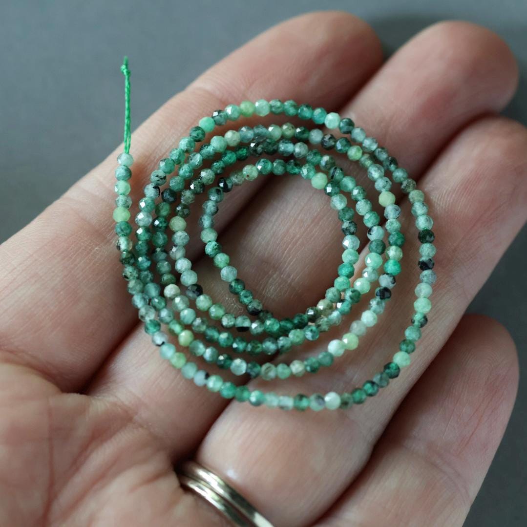 2mm Zambian Emerald Beads - Tiny Faceted Round Natural Gemstone 15" Strand