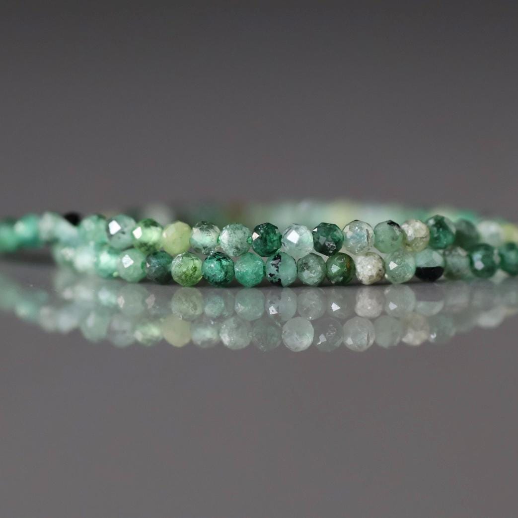 2mm Zambian Emerald Beads - Tiny Faceted Round Natural Gemstone 15" Strand