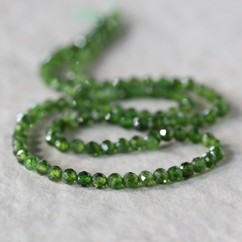 3.5mm AAA Chrome Diopside Beads Round Faceted Natural Green Gemstone for DIY Jewelry Making