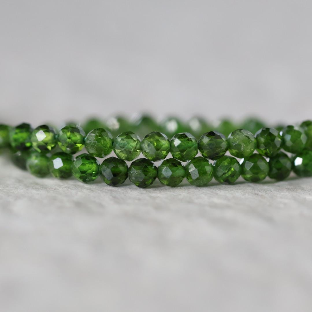 3.5mm AAA Chrome Diopside Beads Round Faceted Natural Green Gemstone for DIY Jewelry Making