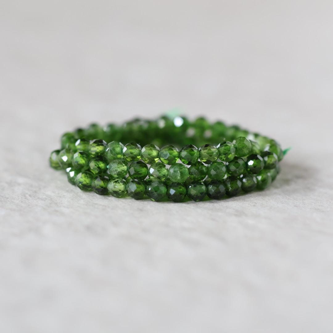 3.5mm AAA Chrome Diopside Beads Round Faceted Natural Green Gemstone for DIY Jewelry Making