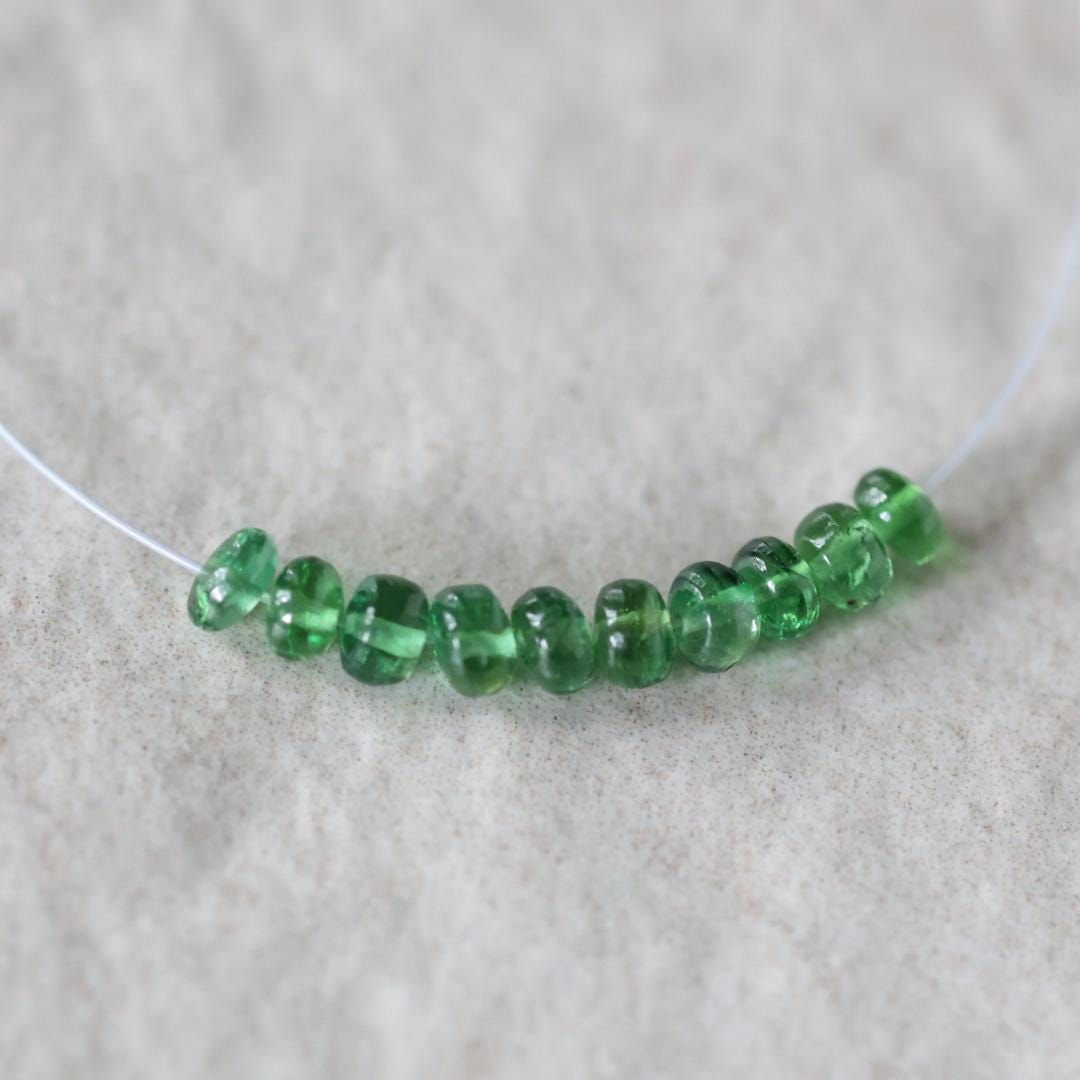 3.5mm Chrome Green Tourmaline Beads - Smooth Rondelle Natural Gemstone 6 Pcs