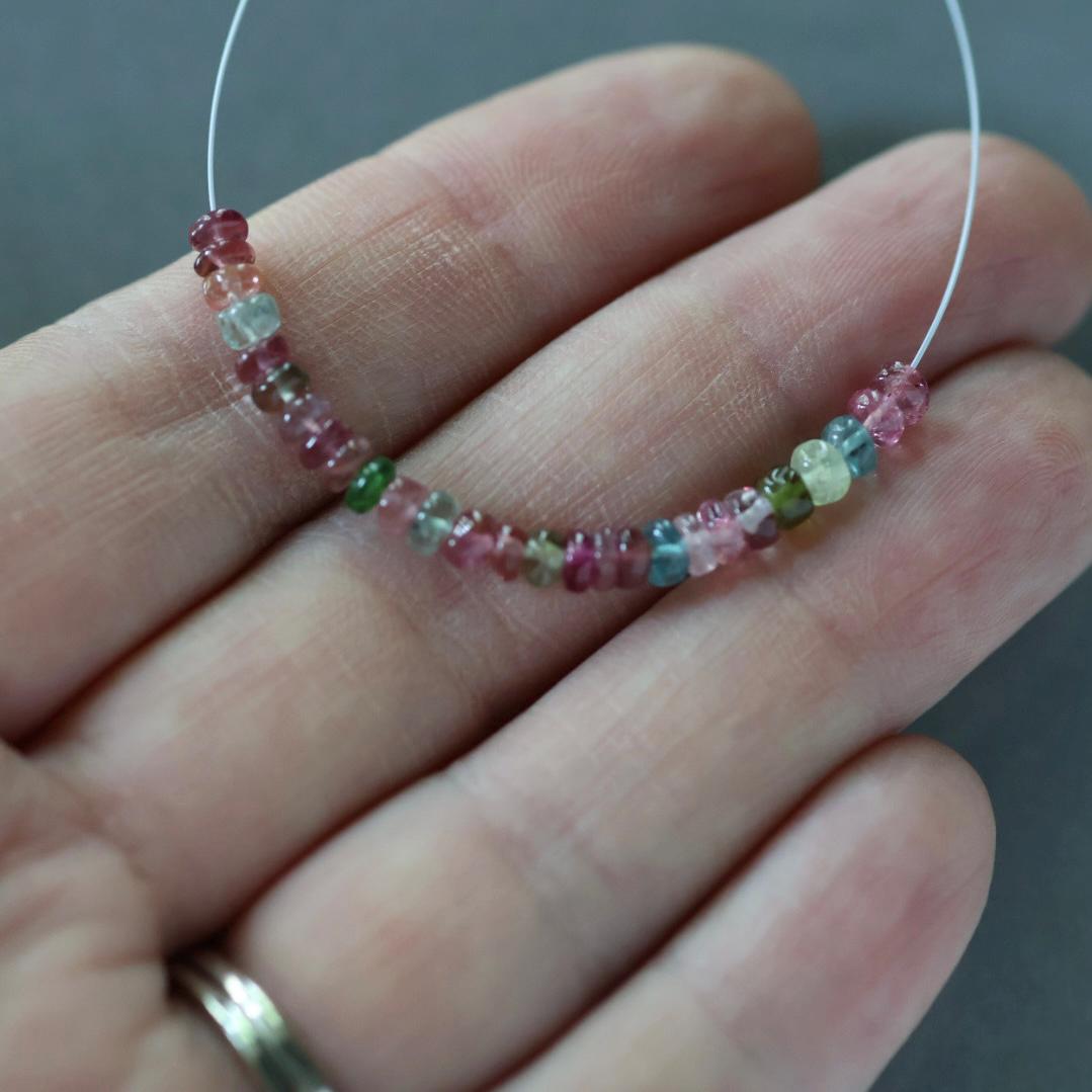 3.5mm AAA Multi Color Tourmaline Rondelle Beads Smooth 2” Gemstone Beads DIY Jewelry Making Gift October Birthstone