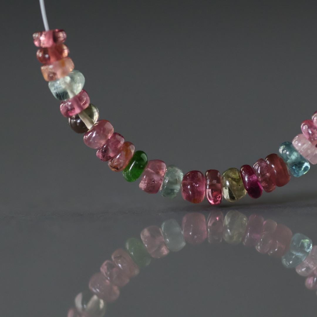 3.5mm AAA Multi Color Tourmaline Rondelle Beads Smooth 2” Gemstone Beads DIY Jewelry Making Gift October Birthstone
