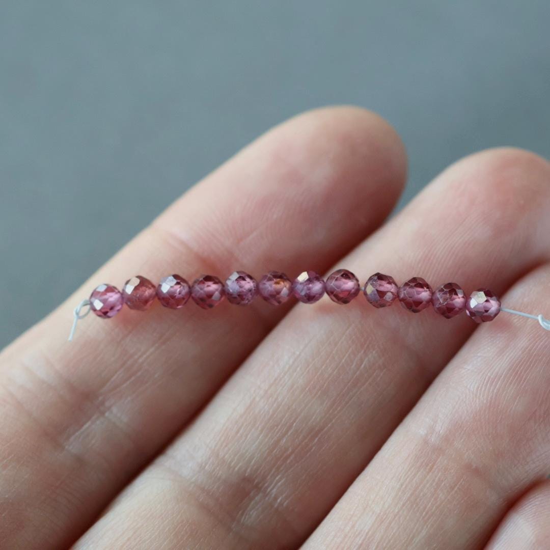 3.5mm Pink Garnet Beads – Faceted Round Natural Gemstone - 12 pcs