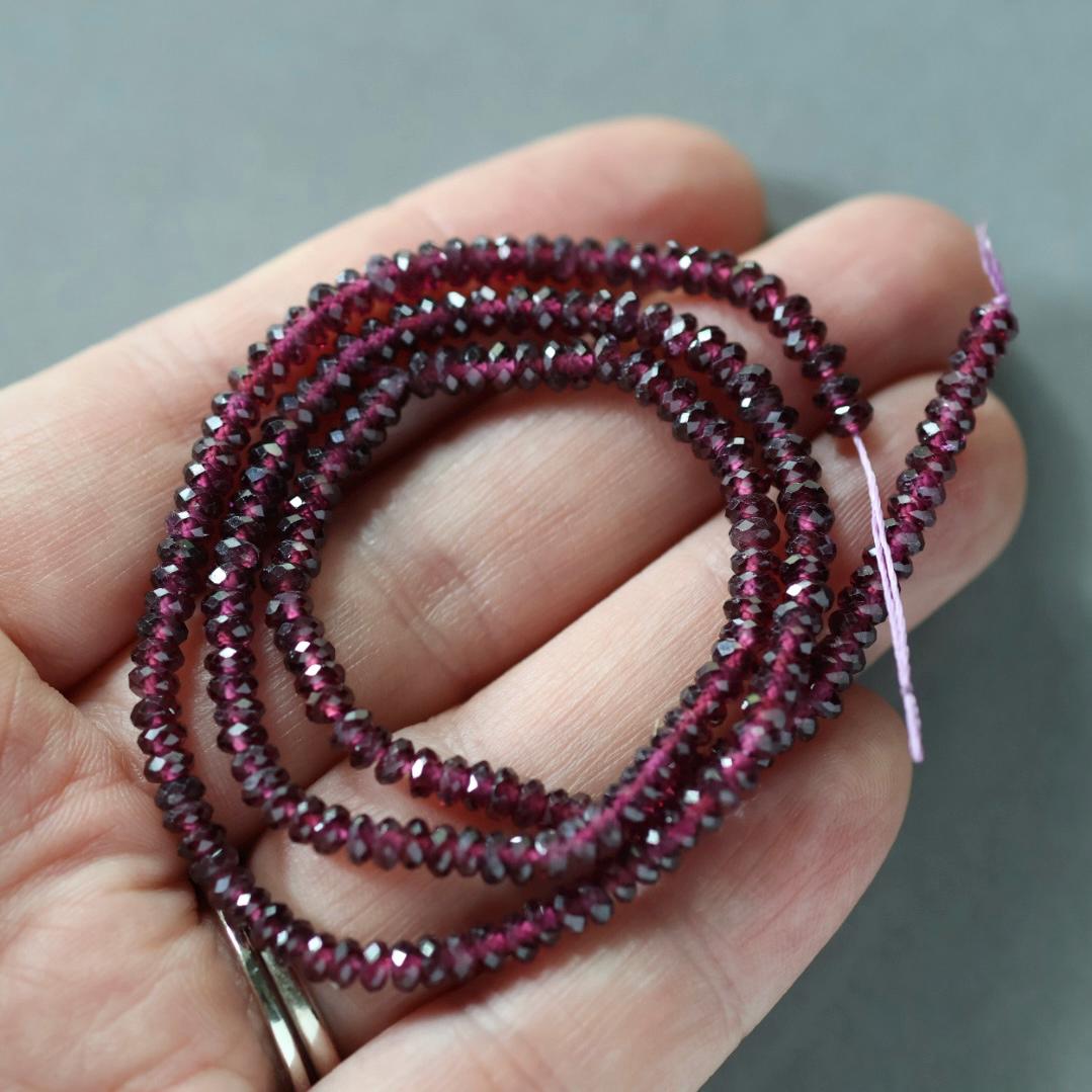 3.5mm AAA Rhodolite Garnet Beads- Faceted Rondelle Natural Gemstone 15"